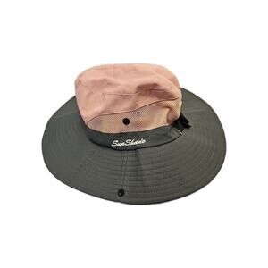 Sun Shade Bucket Hat Pink Gray Womens Ponytail Hole Beach Vacation Ocean Sand